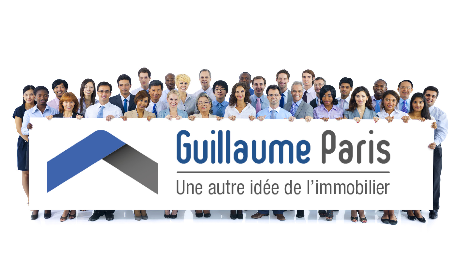 Large Group of Business People Holding Board